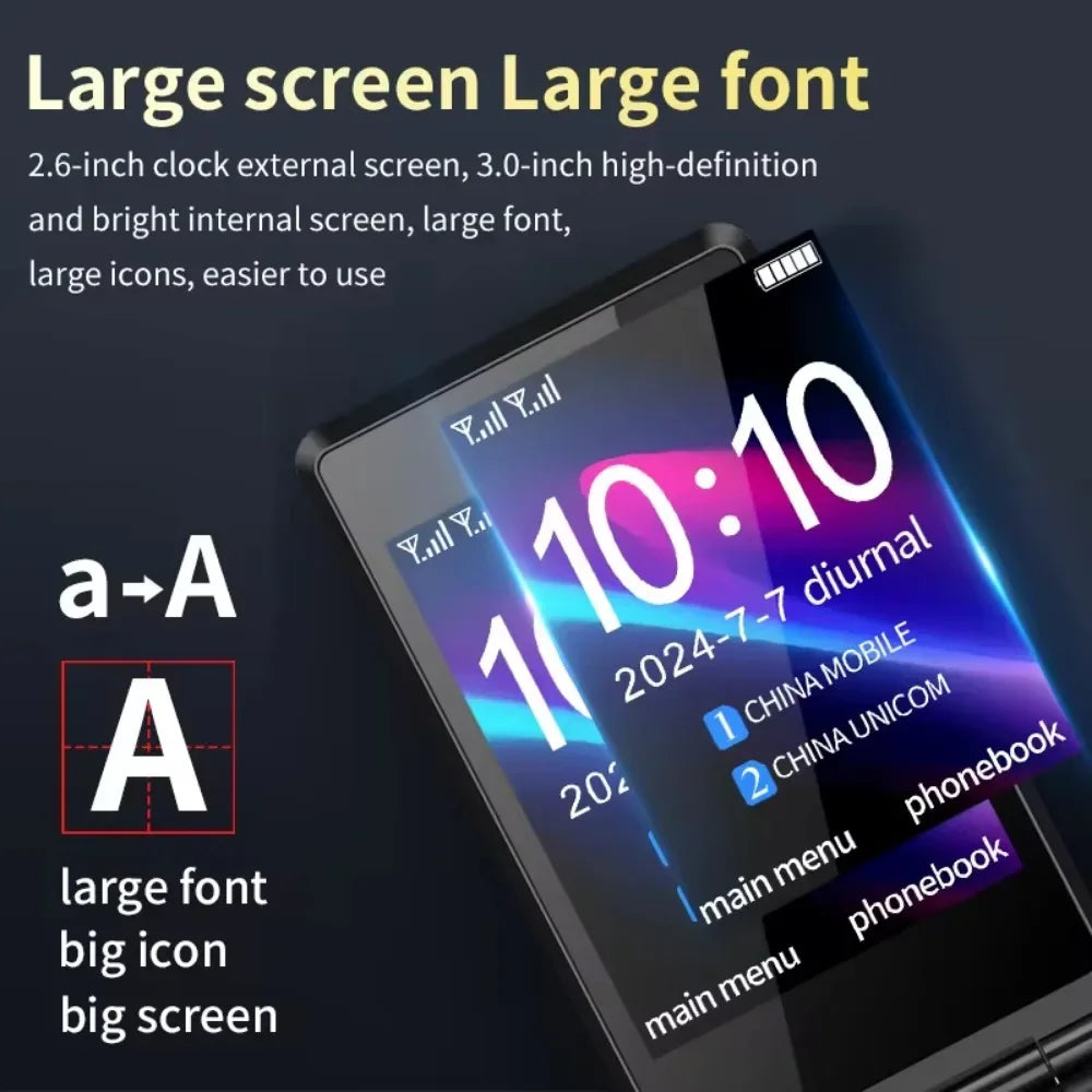 YeeMI M7 2G Rugged Feature Phone Dual SIM Dual Screen Large Fonts For Old Man 6800mAh Cellphone FM Radio SOS Russian Version