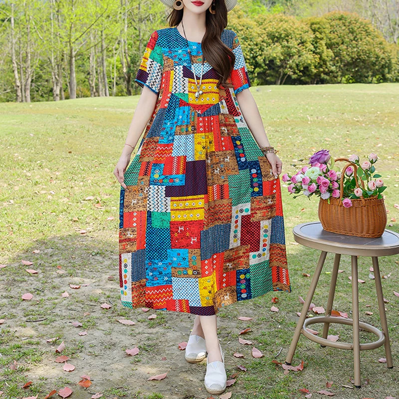 New Fashion Summer Dresses For Women 2025 Elegant Casual Short Sleeve Dress Soild Colour Women Clothing