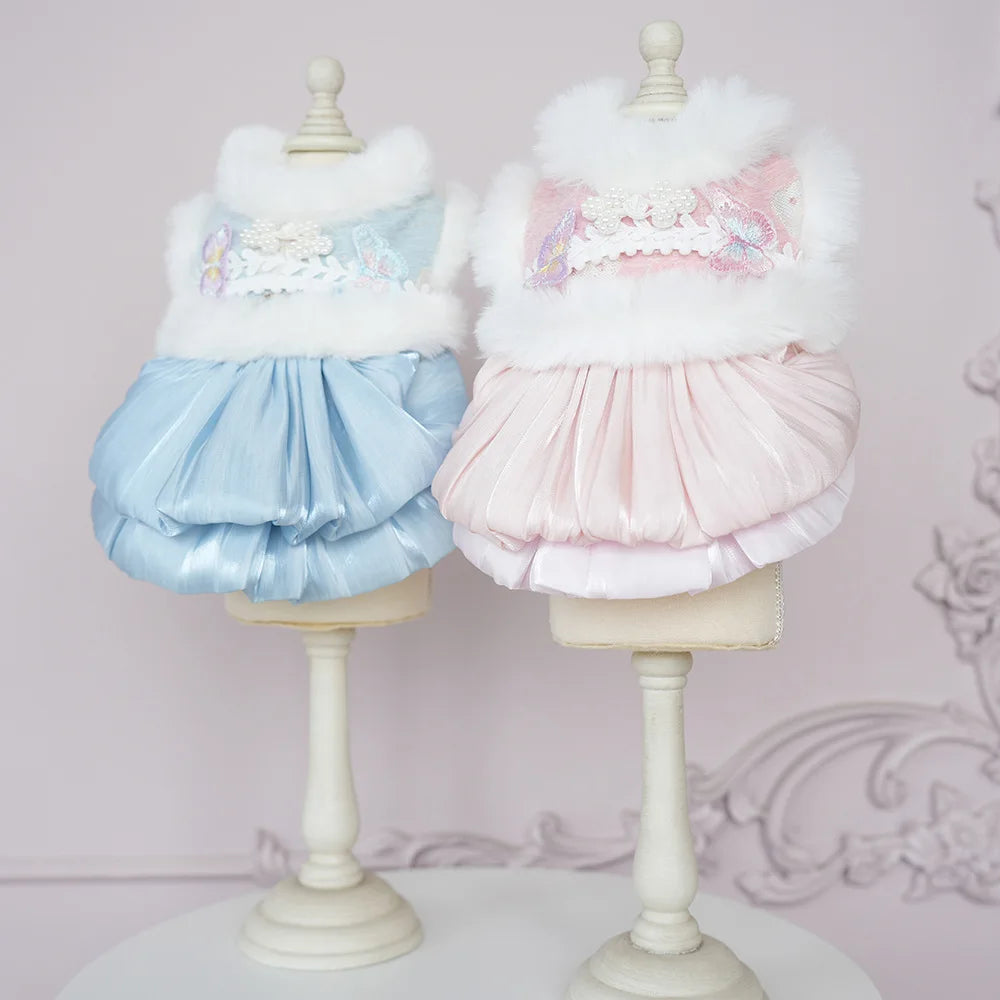 Pet Flannel Dress Rabbit Butterfly Tang Dress Princess New Year Small Medium Dog Coat Puppy Clothes Chinese Style Pet Skirt