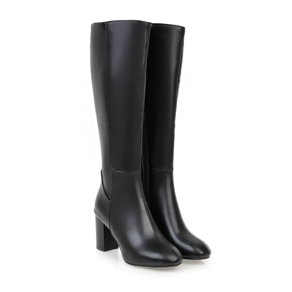 Women's Rubber Boots Female Shoes Zipper Sexy Thigh High Heels High Sexy Round Toe Winter Footwear Rain Ladies Leather Over-the-