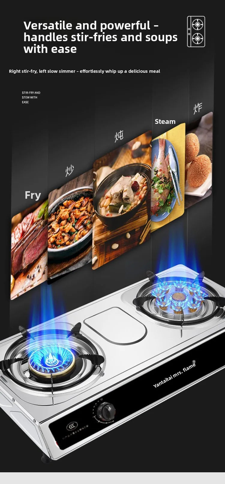 Double Burner Gas Stove Household Desktop LPG Natural Gas Energy Saving Old Style Stove abc