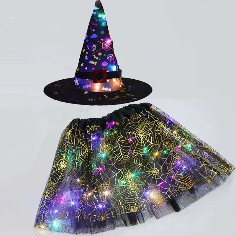 Halloween Costumes for Kids Girls Light Up Witch Hat Tutu Skirt Set 2026 New Year