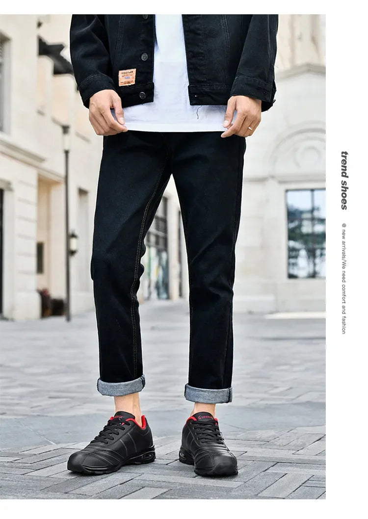 Men's Spring Autumn Casual Breathable Sport Shoes Shock Absorption Comfortable Leather Sneakers Korean Style Ankle High Mesh Lin