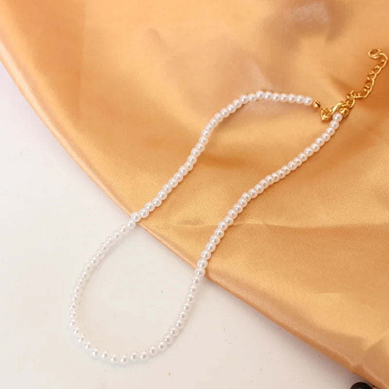 4 5 6 8mm White Pearl Chokers Necklace Clavicle Chain For Women Classic Fashion Elegant Wedding Neck Jewelry Love Pendant Gift