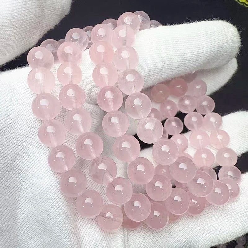 Prestyle Top Natural Old Mine Madagascar Pink Rose Quartz Bracelet Smooth Round Loose Beads, Fashion Jewelry, Gift