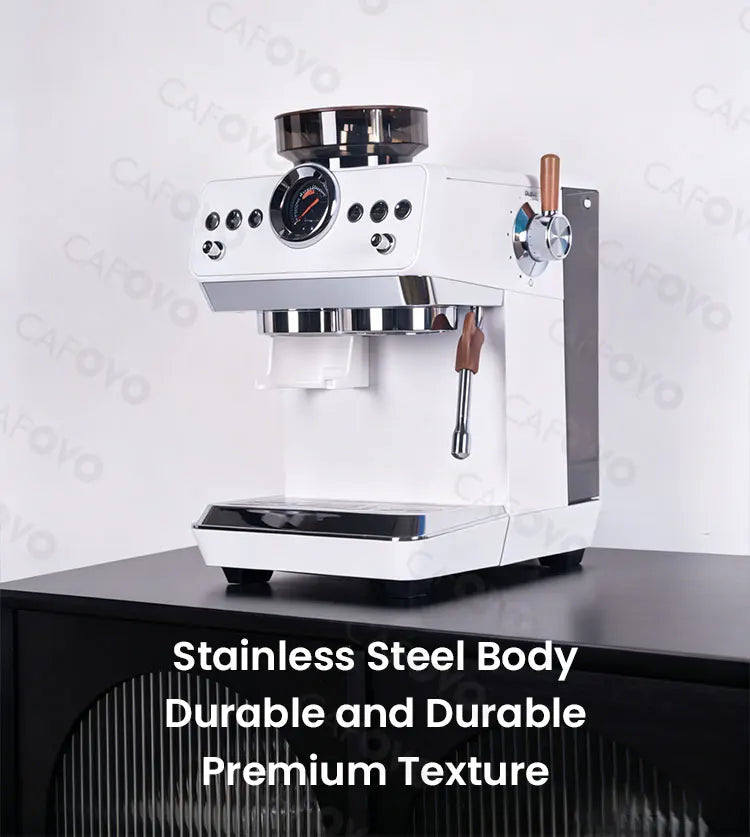 CAFOVO E161G 3-in-1 Semi-automatic Coffee Machine with Burr Grinder Frothing Milk for Home Barista Espresso & Cold Brew 220V