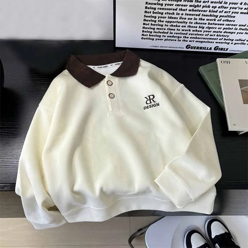Boys Fashion Sweater Kids Spring Pullover Autumn New Clothes Children Casual Letters Turn Collar Jumper 3-14 Years Old