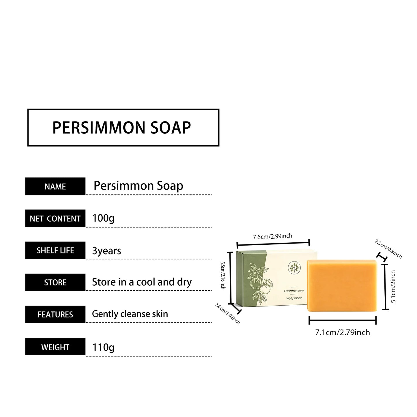 Persimmon Soap Bar Deep Cleanse Pores Remove Body Excess Oil Refreshing Skin Lasting Moisturizing Fruity Aroma Bathing Spa Soap