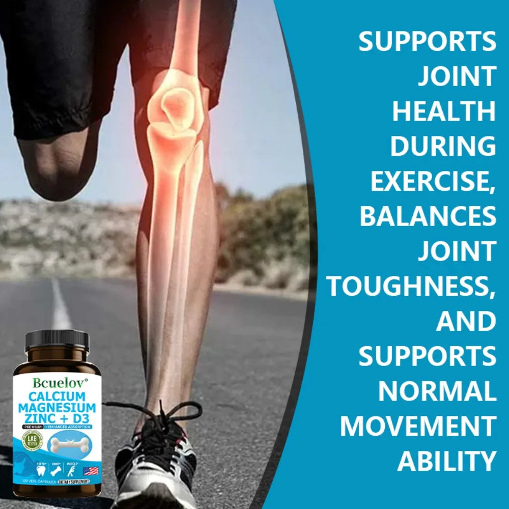Calcium + Magnesium + Zinc + Vitamin D3 Capsules - Supports Bone and Nervous System Health and Improves Mood