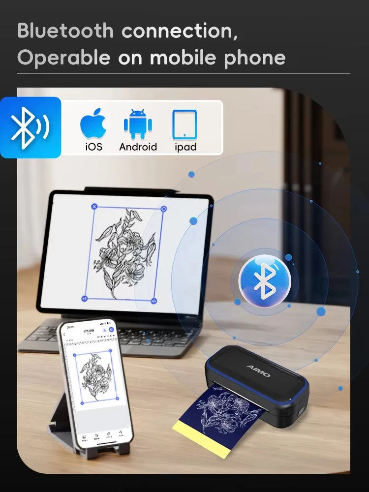 AIMO MR3 Mini Wireless Tattoo Stencil Printer Transfer Tattoo Printer with 30pcs Tattoo Transfer Paper for Tattoo Artist