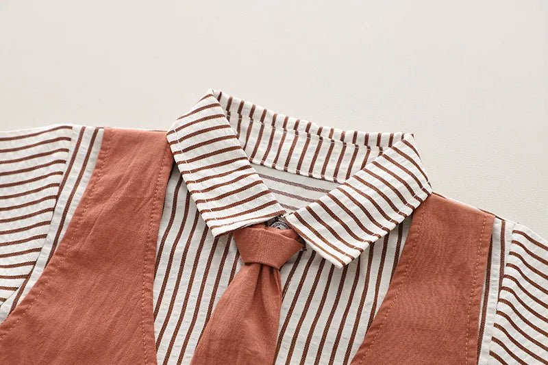 Toddler Summer 1st Birthday Boy Outfit 2024 Korean Style Striped Turn-down Collar Short Sleeve Shirts + Shorts Boys Clothes Sets