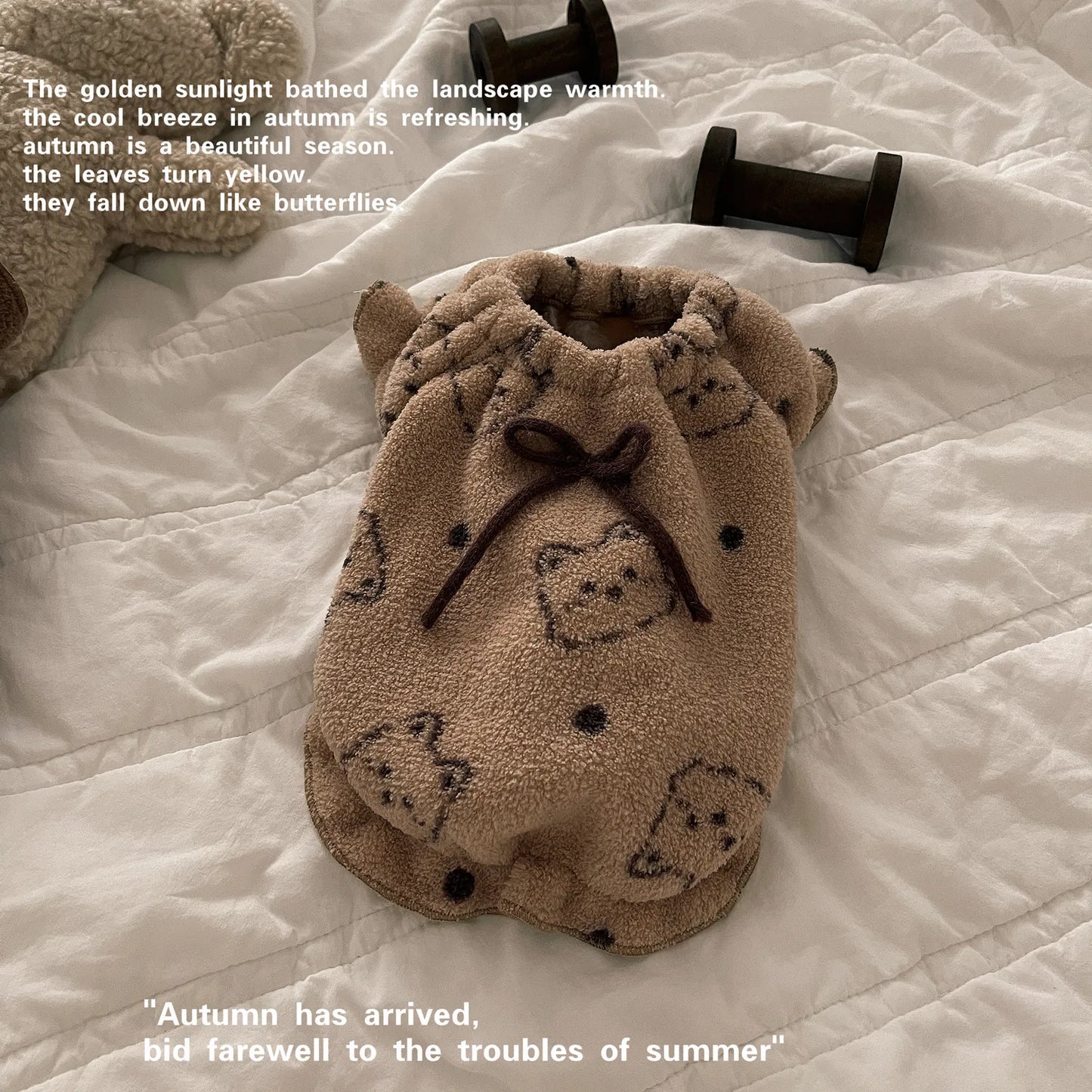 Pet Plush Cat Vest Winter Double Sided Plush Warm Home Clothing Teddy Sleepwear Dog Clothes for Small Dog Brown Bear Pet Pajama
