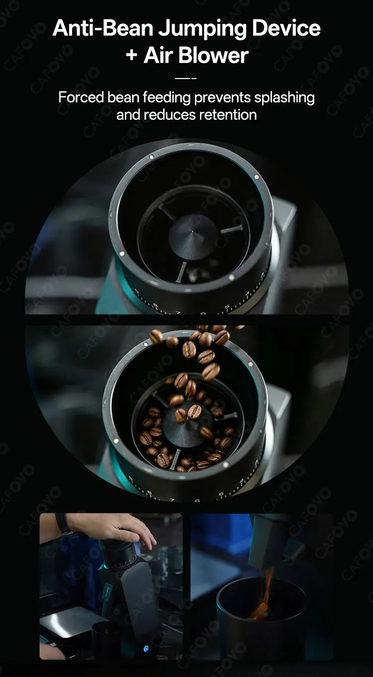 CAFOVO G255CV Single-Dose Coffee Grinder 55mm Conical 7-Core Burr Speed Range 100–400 RPM for Espresso and Pour-over Coffee Mill