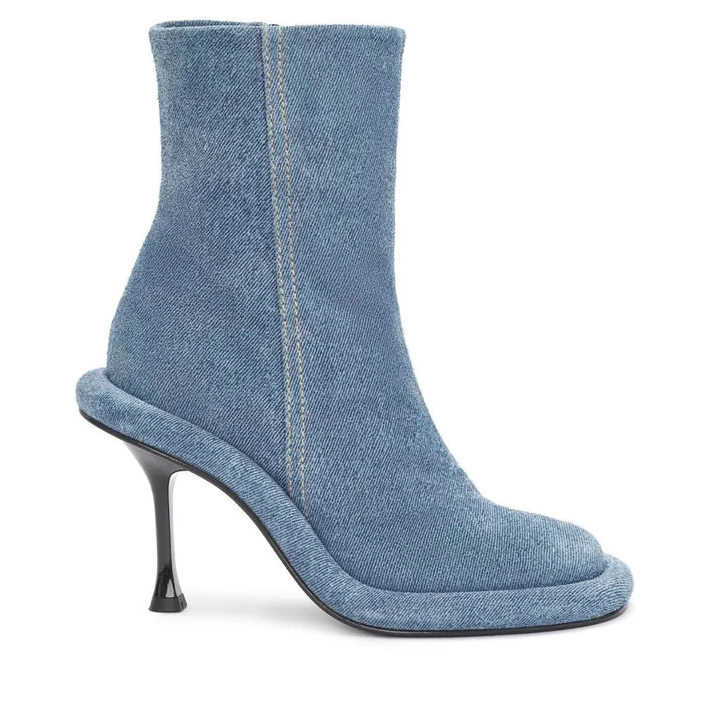 2025Women's New Slim High-heeled Knee High Boots with Side Zipper Round Toe 34-43 Large Mid Length Boots