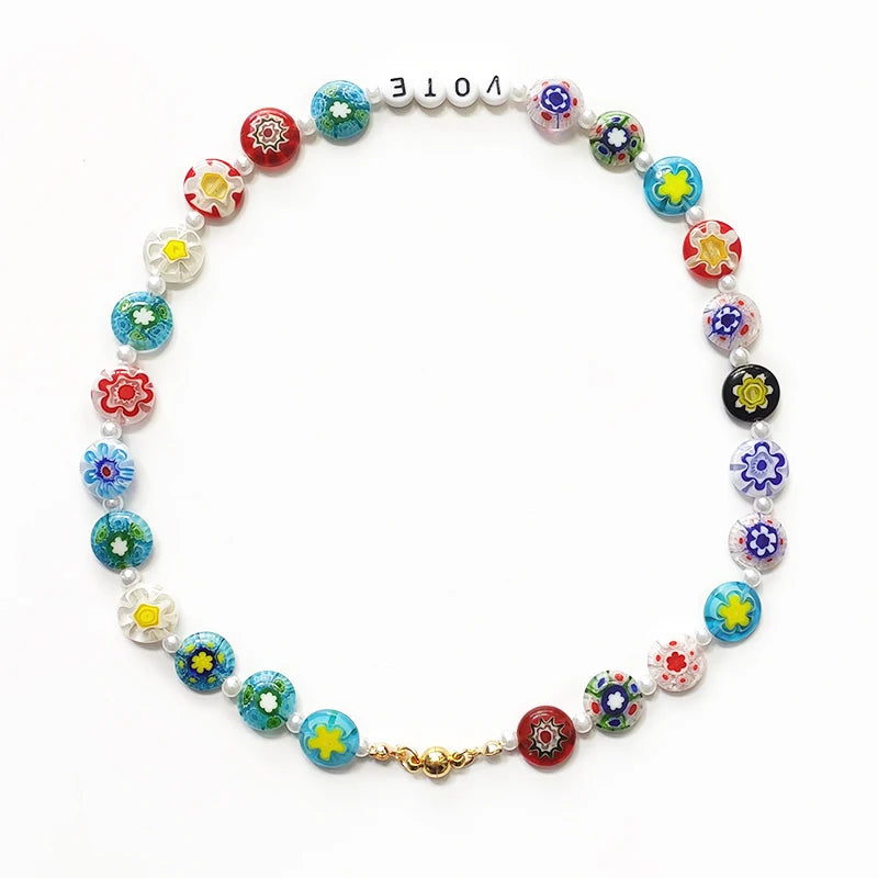 Fashion Rainbow Beads Choker Bohemian Handmade Imitation Pearls Necklace Women Charming Accessories 2022 New Trendy Jewelry