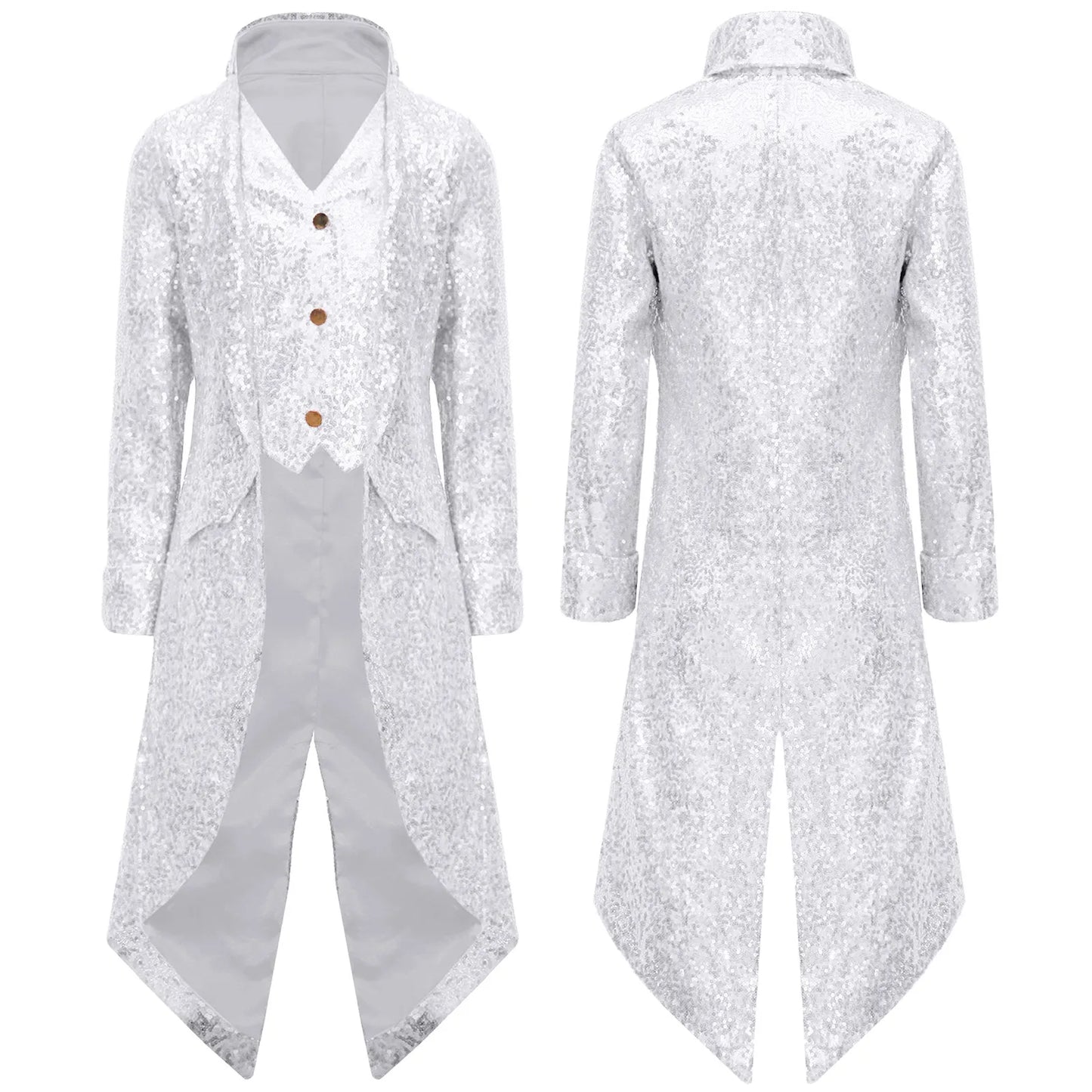 Kids Boys Halloween Medieval Renaissance Costume Sparkly Sequins Victorian Tailcoat Jacket Frock Coat Long Sleeve Gothic Tuxedo