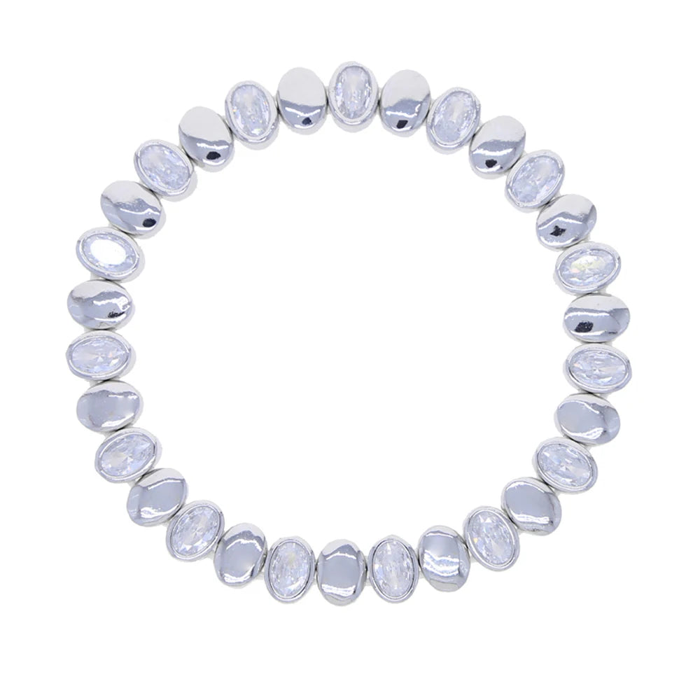 New Iced Out Bling CZ Geometric Stretchy Stretch Double Tennis Chain Bracelet Adjusted Size Bangle For Women Fashion Jewelry