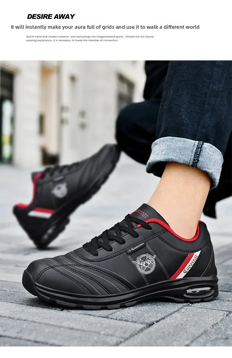 Men's Spring Autumn Casual Breathable Sport Shoes Shock Absorption Comfortable Leather Sneakers Korean Style Ankle High Mesh Lin