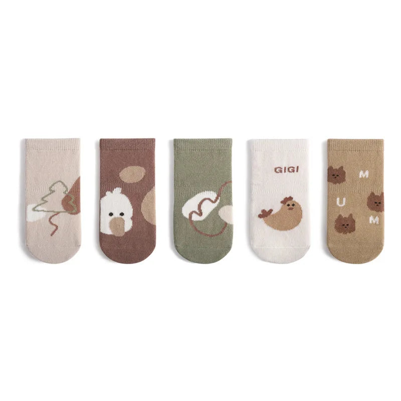 5 Pairs/Lot Autumn Baby Toddler Anti-slip Socks Children's Cartoon Indoor Playing Floor Socks 0-5Y