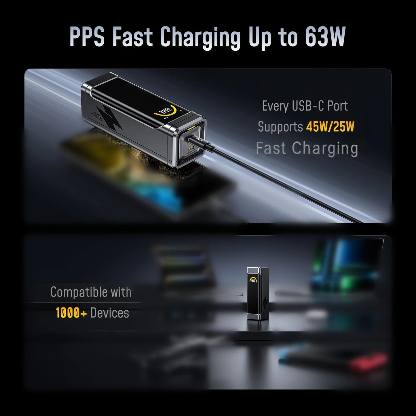 [NEW] AOHI  65W travel Power Bank The BLACK WARRIOR 10000mAh External Battery PD3.0 Quick Charging LED Display portable battery