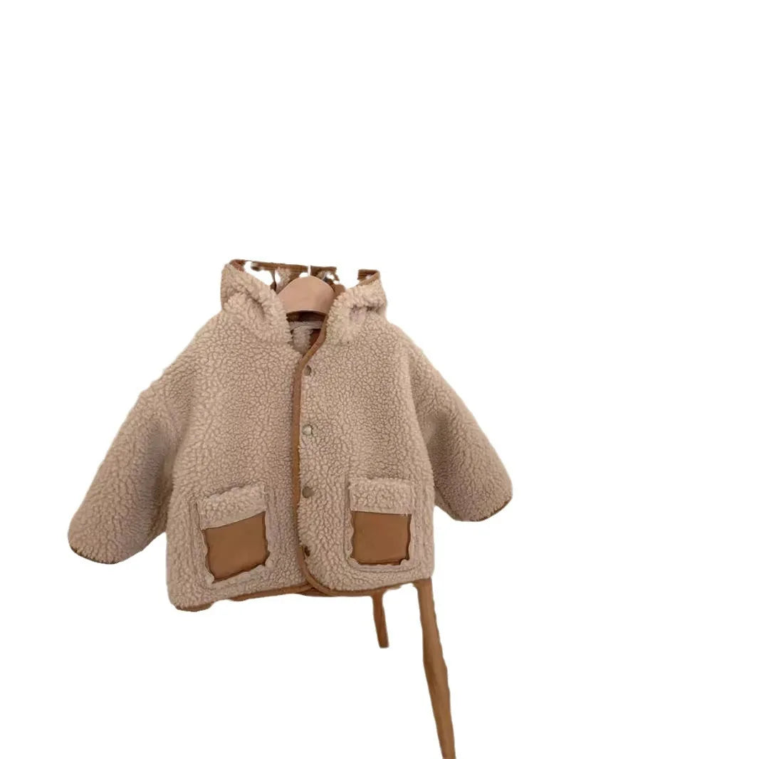 2025 Winter New Baby Warm Plush Coat Plus Velvet Thick Infant Boy Girl Long Sleeve Warm Coat Toddler Casual Hooded Jacket