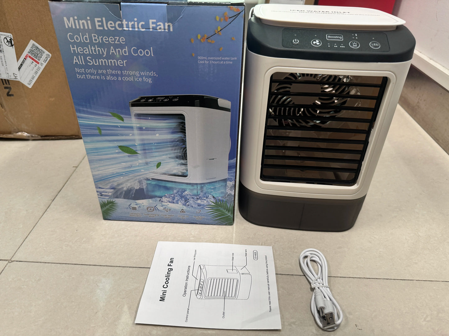 Portable Air Conditioner, Desktop Cold Fan with Colorful Atmosphere Light, Evaporative Air Cooler with Ice Box, 3 Wind Speeds