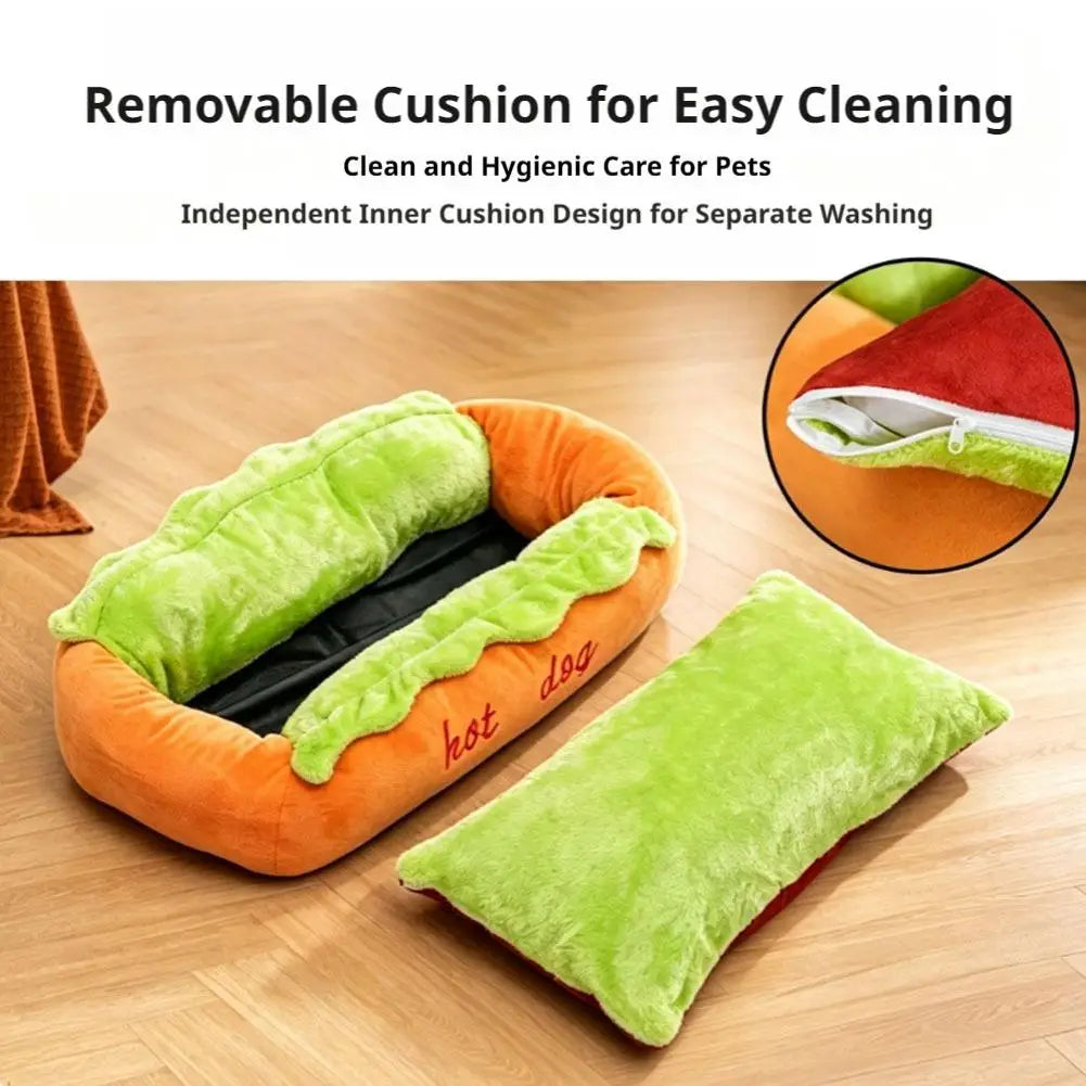 Pet Hot Dog Kennel Cute Cartoon Sausage Kennel Warm Comfortable Cat Dog Bed Sofa Removable Washable Pet Mat Pet Puppies Supplies