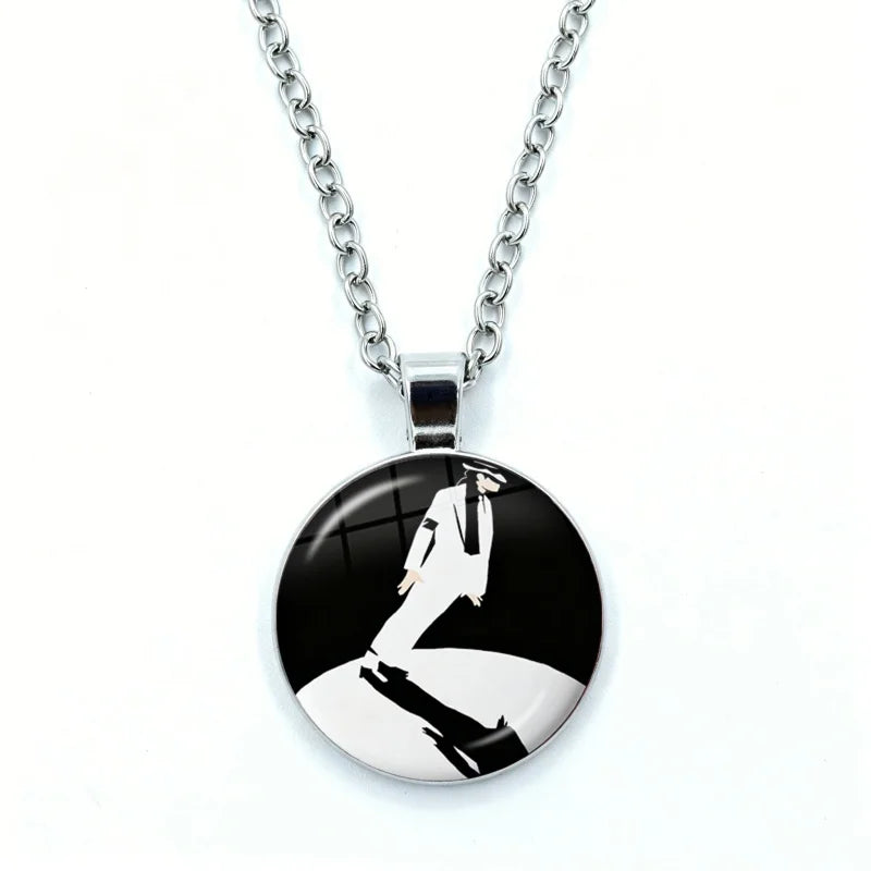 Thriller Dangerous M-Michael J-Jackson Necklace for Women Jewelry Cabochon Glass Pendant Fashion Statement Necklace