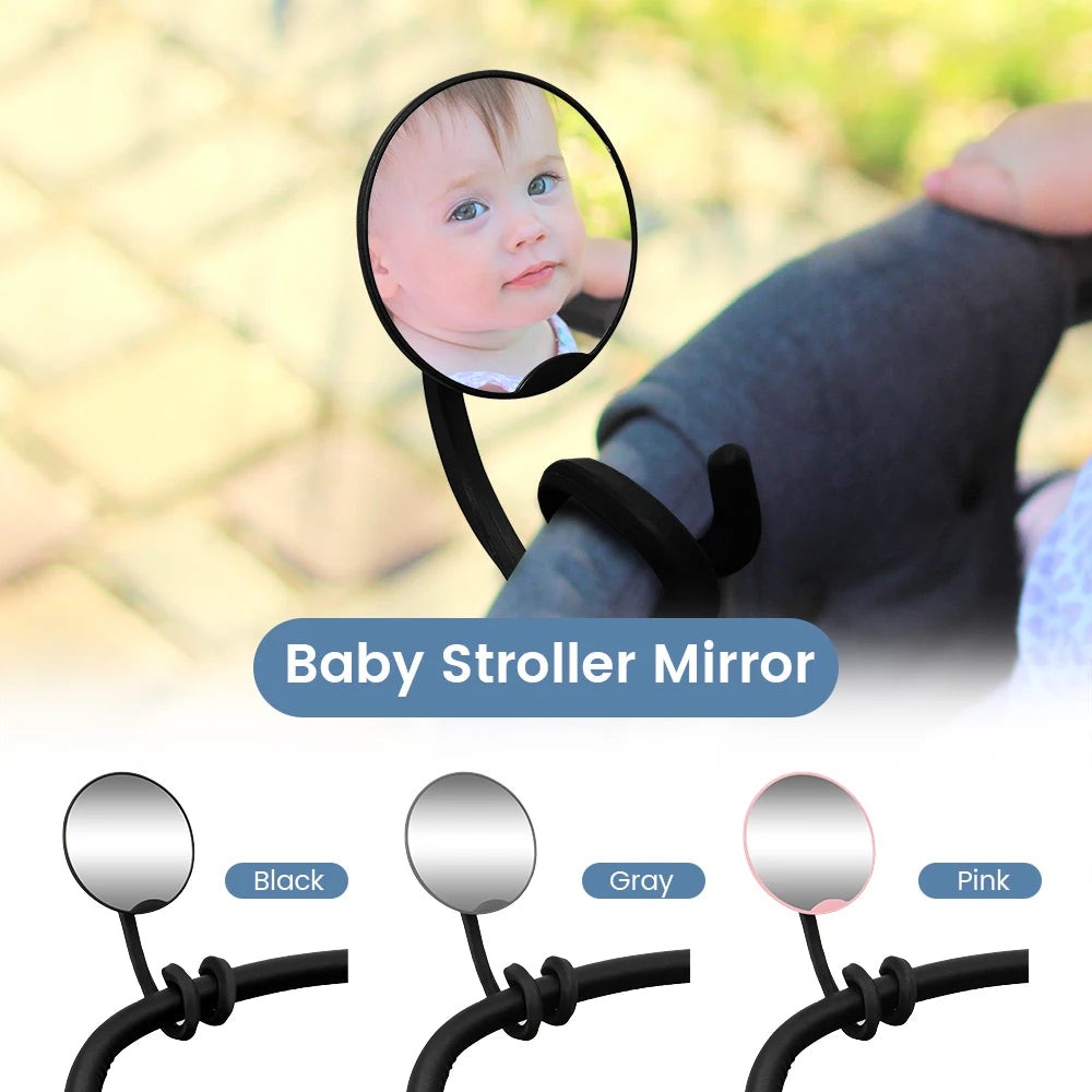 1PC Crash Tested 360° Adjustable Silicone-Leg Stroller Rear View Mirror, Shatterproof, Universal Fit, Easy to Install