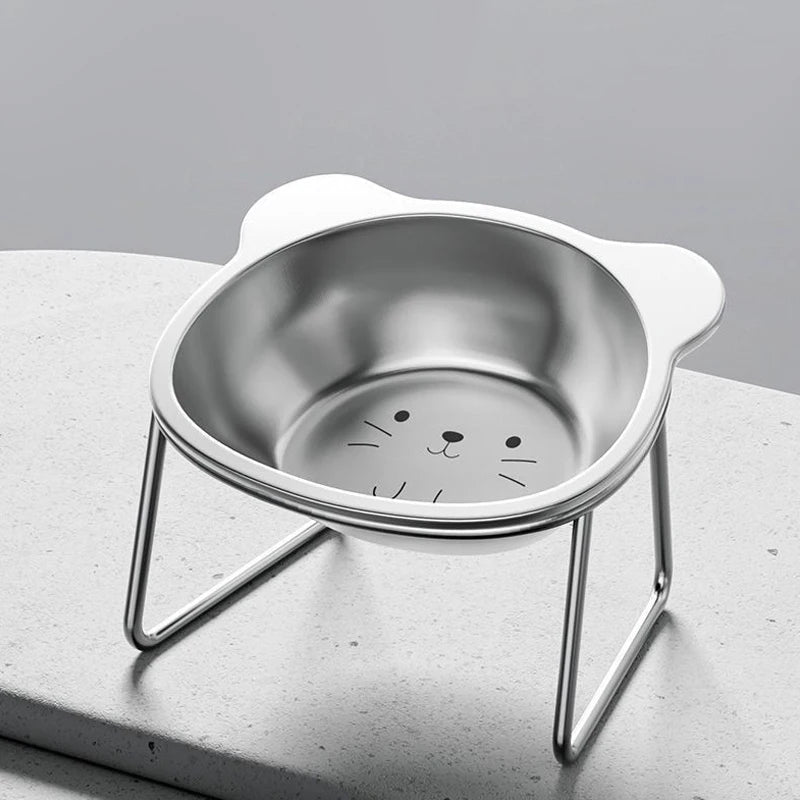 Premium 304 Stainless Steel Raised Cat Bowl with 15° Tilt Neck Guard Shatterproof Healthy Feeding for Senior Cats Kitten Puppy