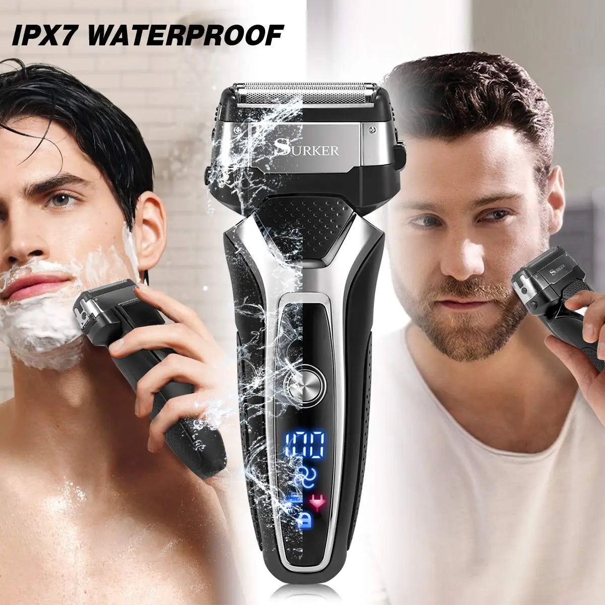 Wet Dry Rechargeable Electric Shaver For Men Facial Beard Electric Razor Stubble 3-Blade System Shaving Machine Washable