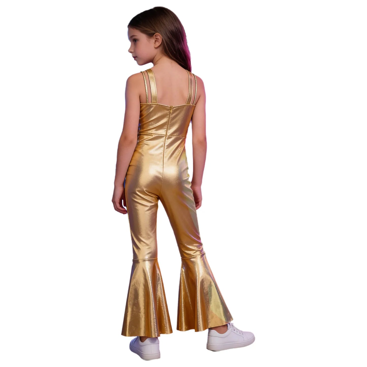 Kids Girls Hippie Halloween Costume Tassels Unitard Bell-bottom Long Pants Bodysuit Jumpsuit Disco Dance 60s 70s Rave Party Wear