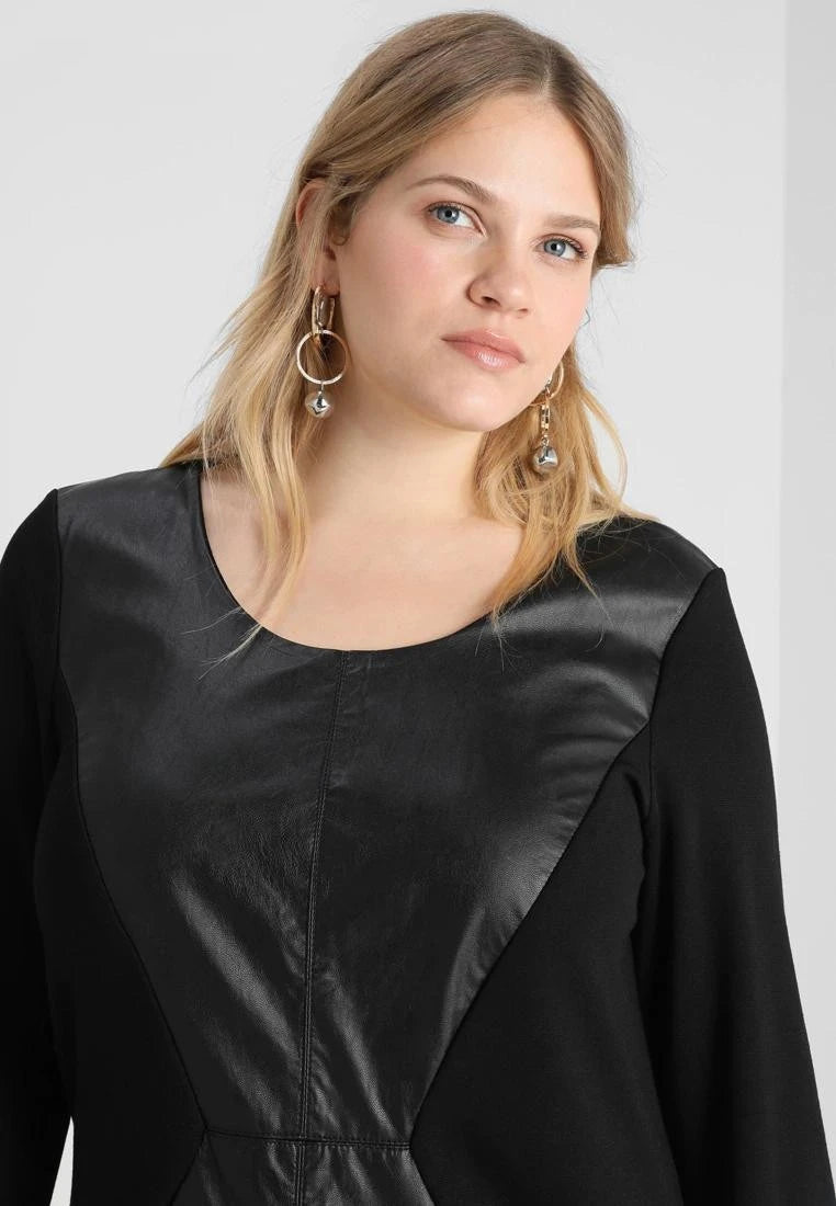 Plus Size Elegant Office Dress Women Quarters Sleeve Knee Length Solid Black Pu Dress Ladies Large Size Sheath Spring Dress 6XL