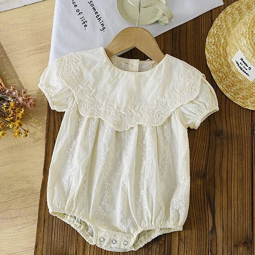2025 New Summer Toddler Baby Girls Jumpsuit Short Sleeved Cotton Stripe Newborn Baby Girls Romper 0-24M Baby Girls Clothing