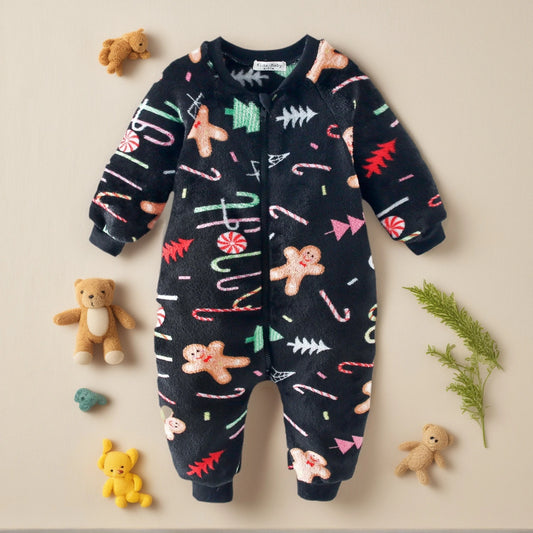 Toddler Christmas Winter Jumpsuits  Fleece Thickened Rompers Infants Baby Clothing Warm Cozy