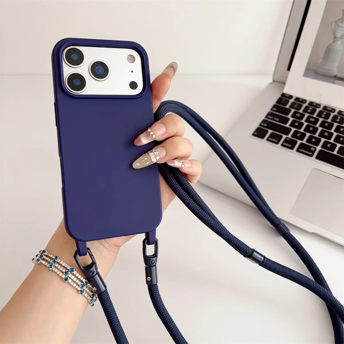 Silicone Phone Case for IPhone 17 Air 16 16E 15 14 Plus 11 13 12 Mini Pro Max Crossbody Lanyard Candy Color Soft TPU Back Cover