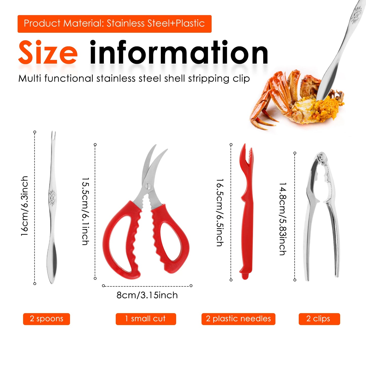 7/9Pcs Crab Cracker Tool Set Stainless Steel Seafood Tools with Lobster Sheller Crab Leg Fork Seafood Forks Scissors for Kitchen