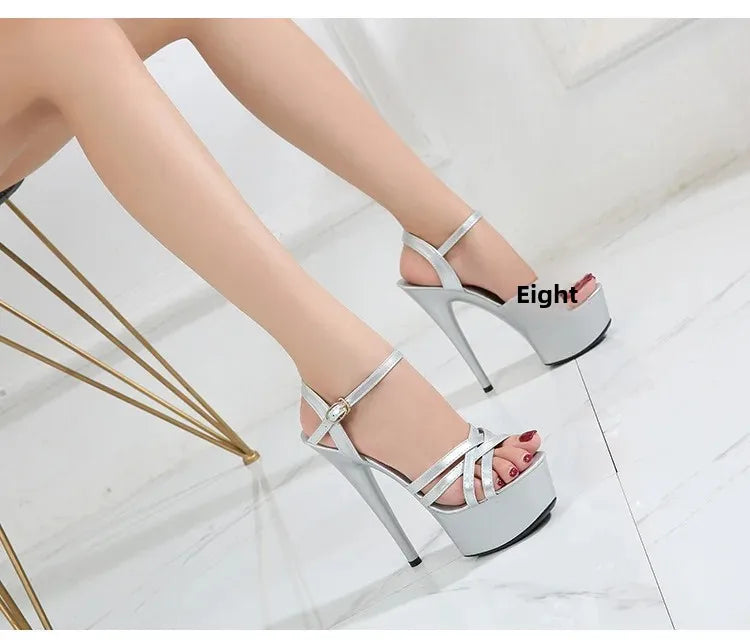 High Heels Model Sexy Black Waterproof Platform 15cm Ultra High Heel Sandals Women Summer Show off Tool for Women Shoes