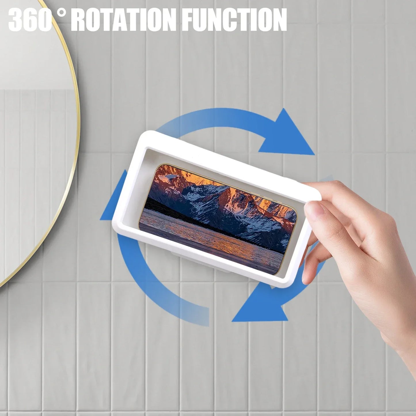 Waterproof Wall Mount Phone Holder 360° Rotatable Smartphone Storage Case Portable Phone Bracket for Bathroom Kitchen Daily Use