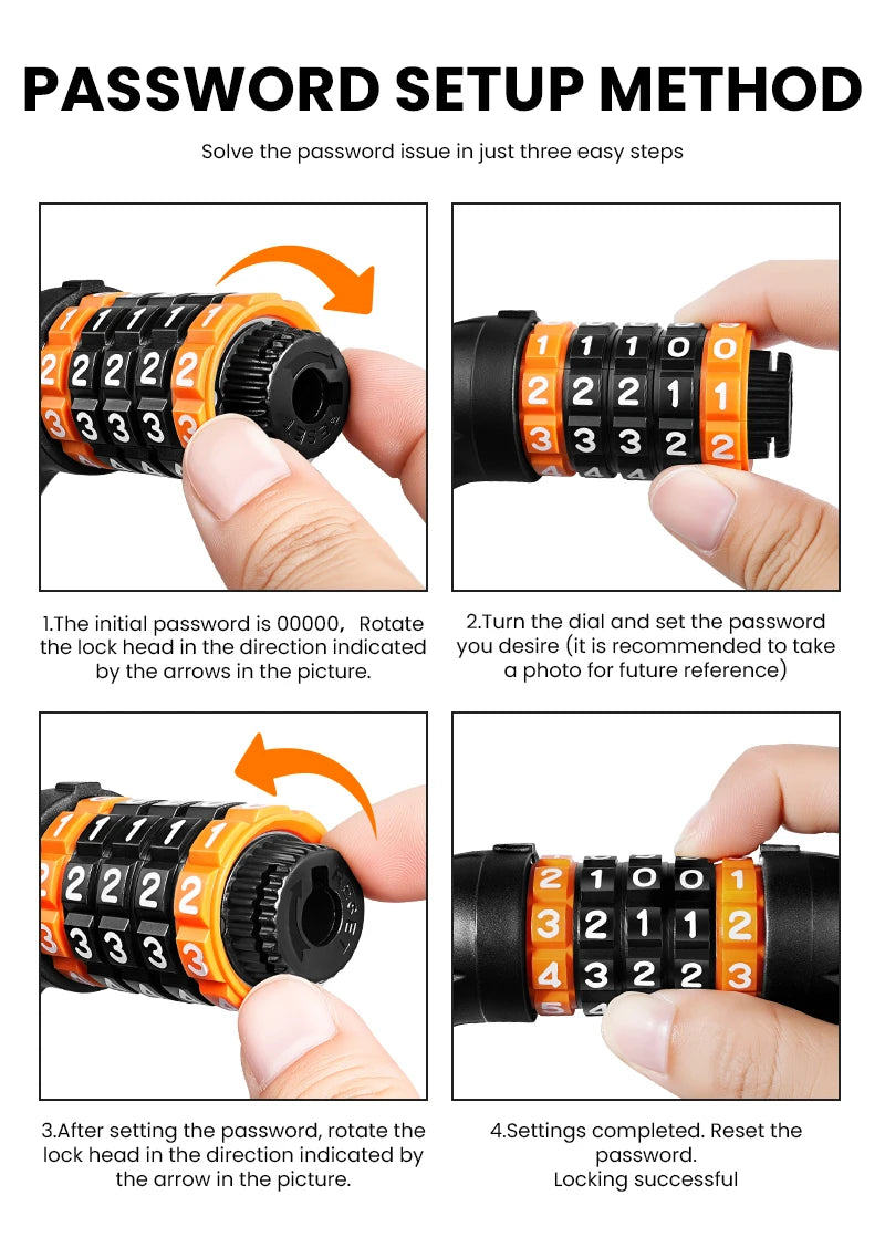 BUCKLOS 5 Digit Anti-theft Bike Password Lock Bicycle Cable Lock Steel Cable Motorcycles Locks 1.2M Zinc Alloy E-Bike Locks