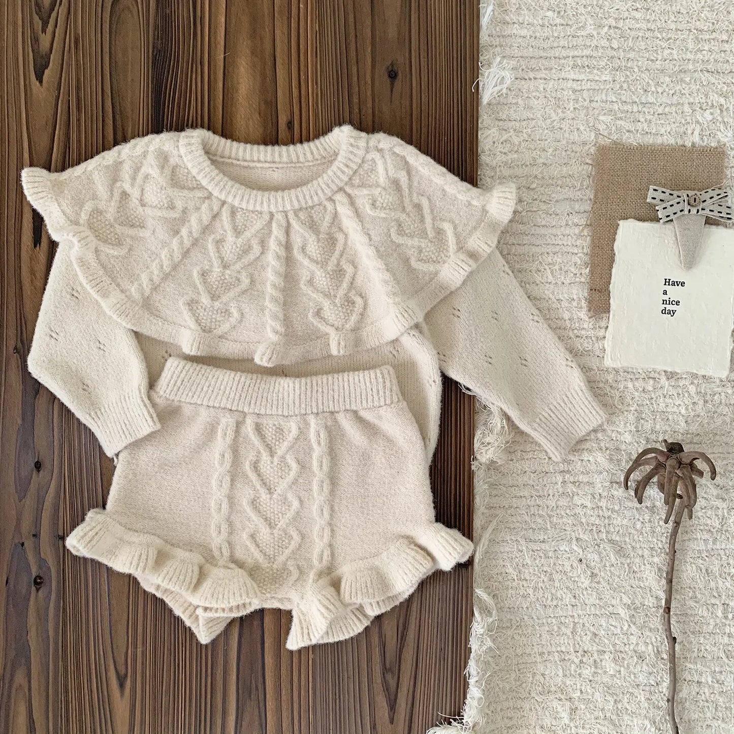 4487 Baby Clothing Set 2024 Autumn and Winter Baby Knitted Sweater Suit Twist Sweater +pp Short