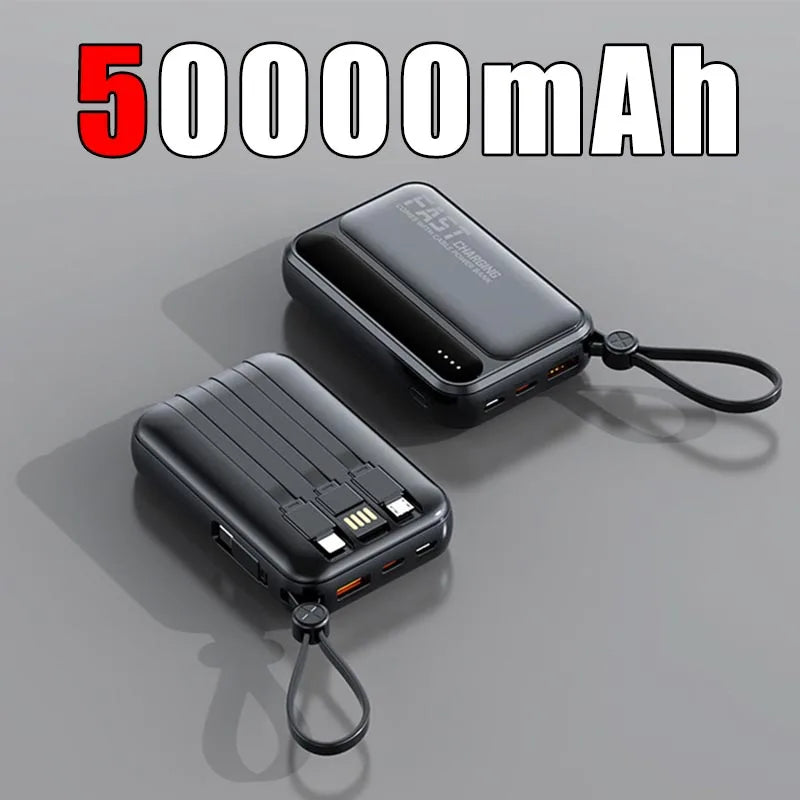 Lenovo 50000mAh Large Capacity Power Bank 4 In1 Built in Cables Intelligent Digital Display Light Fast Charging For IPhone