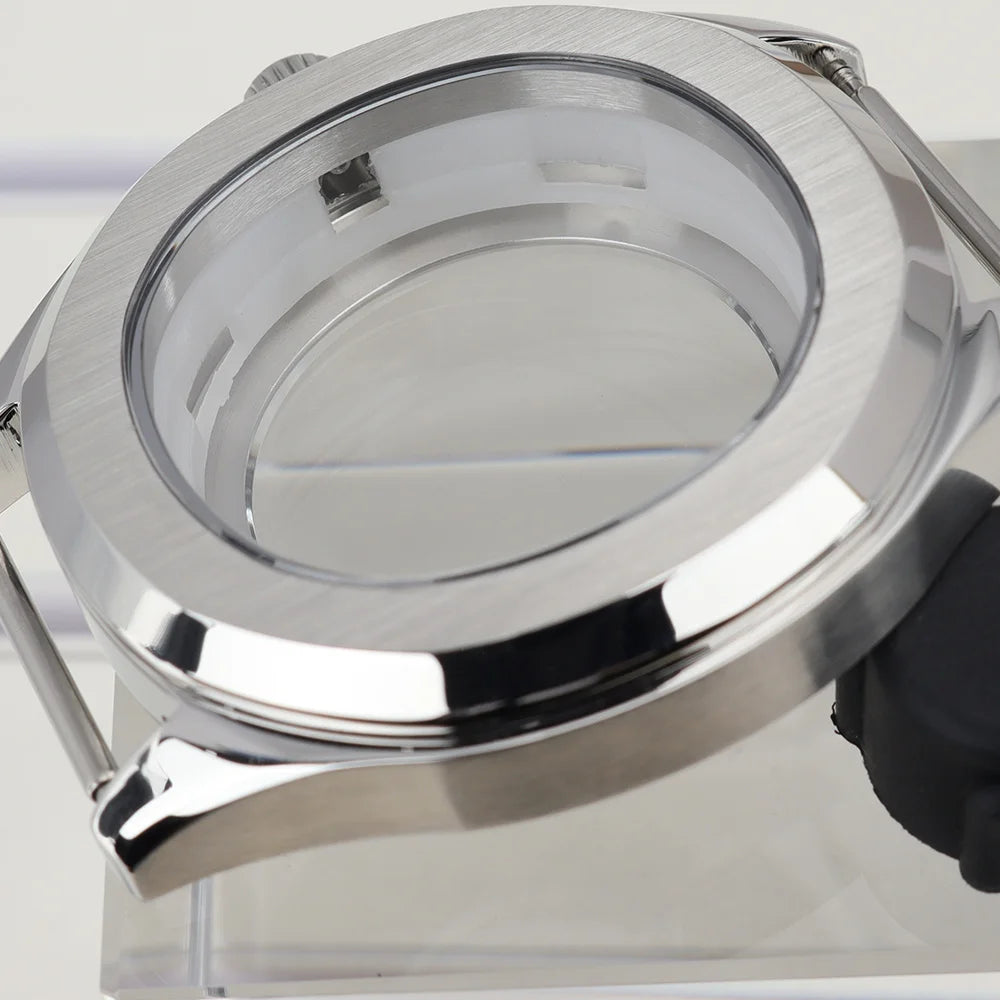42mm Silver NH35 Watch Case Polished Brushed Black strap SapphireGlass For Nautilus AQUANAUT Cases Part NH35 NH36 NH38 32mm Dial