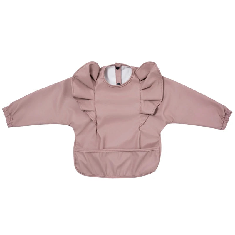Solid Color Children's Feeding Bib Aprons Waterproof Baby Long-Sleeve Painting Smock with Pocket Easy Clean Bibs for Toddlers
