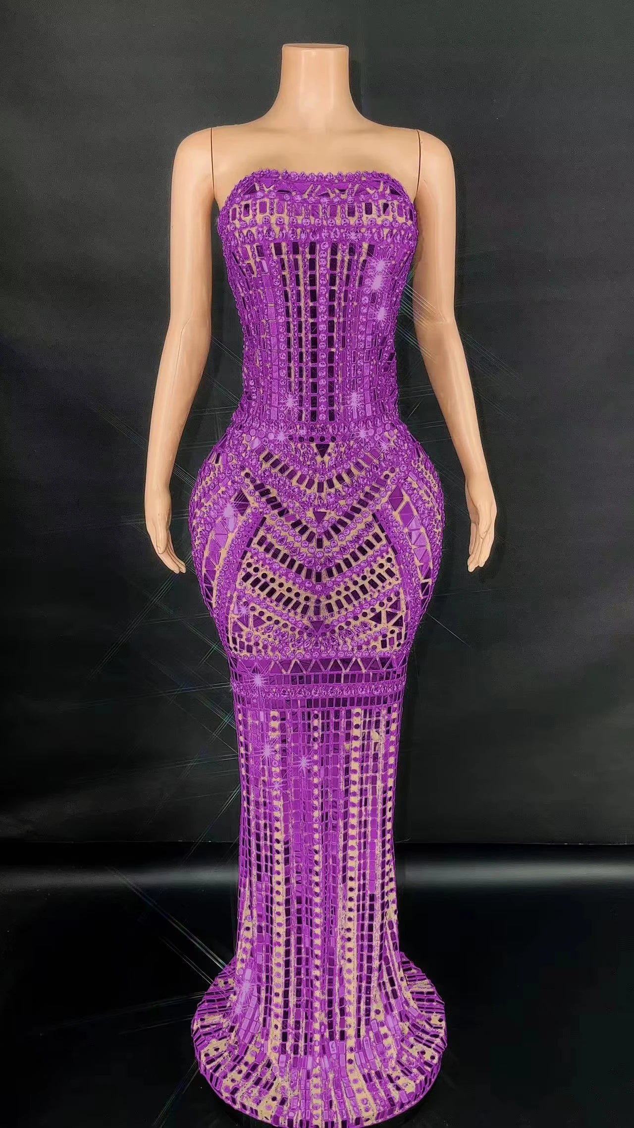 ZD Sexy Sparkly Multicolor  sequin Rhinestones Sleeveless Long Dress Women Birthday Celebrate Prom Dance Dress Plus Size