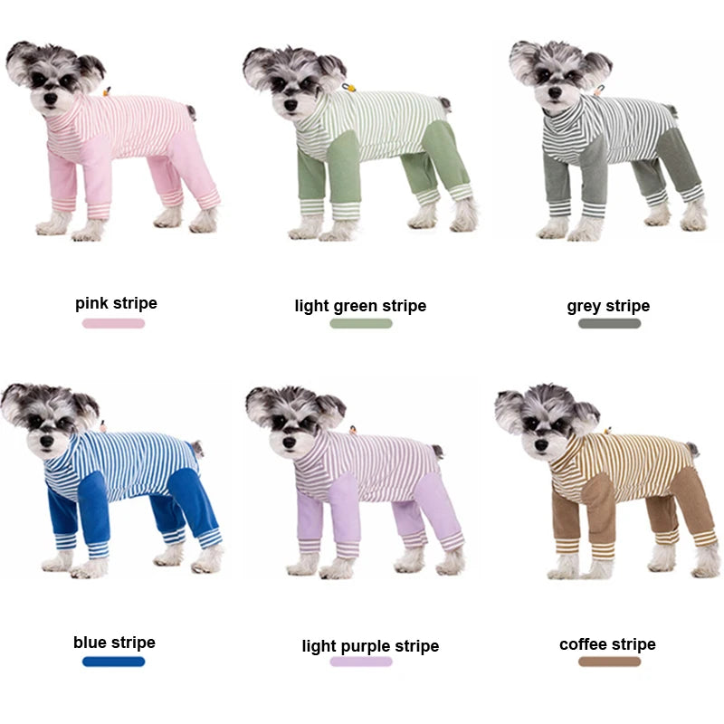 Stripe Fleece Jumpsuit For Small Dogs Winter Dog Clothes Warm Pajamas Dog Long Sleeve Bodysuit Puppy Teddy Chihuahua Clothes