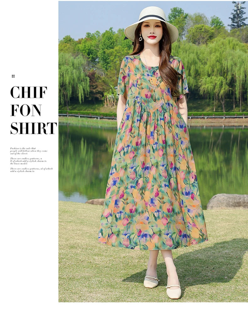 New Fashion Summer Dresses For Women 2025 Elegant Casual Short Sleeve Dress Soild Colour Women Clothing