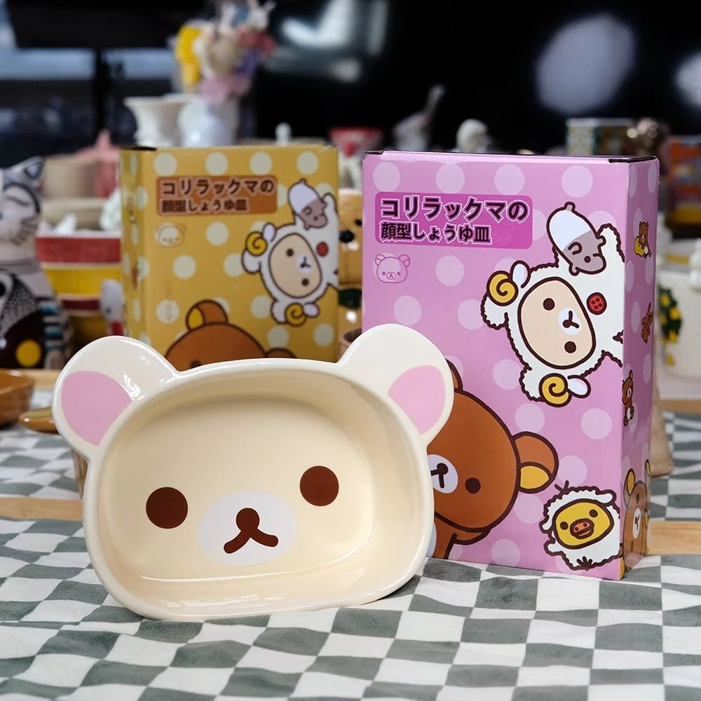 Cute Rilakkuma Ceramic Breakfast Plate Set Luxury Home Tableware Creative Sauce Dish Dinner Plate Kitchen Serving Set
