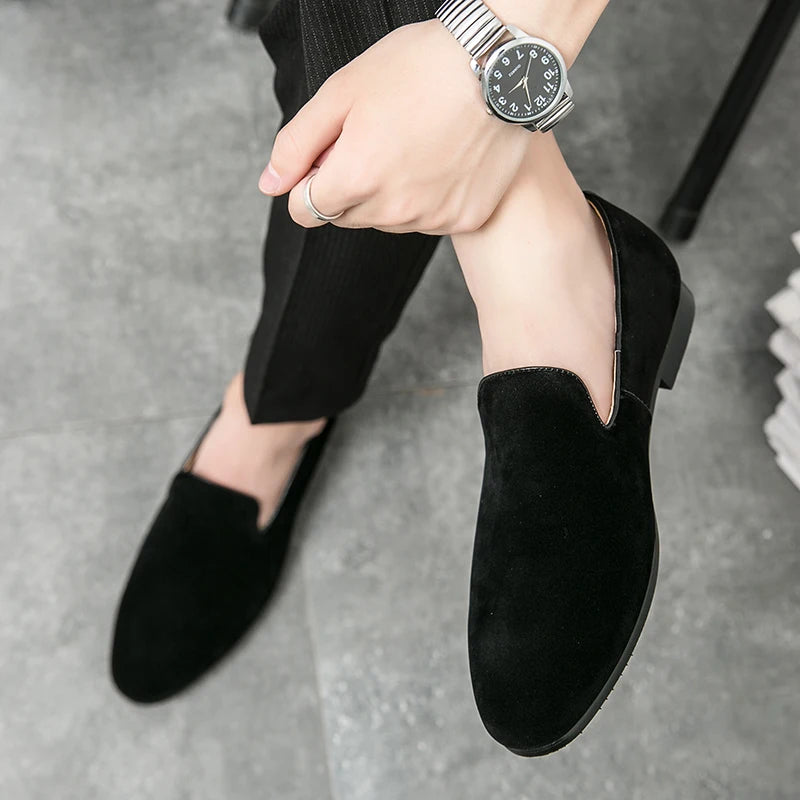 Fashion Classic Men Suede Shoes Male Pointed Brown Black Slip On Loafers Wedding Dress Homecoming Formal Footwear Zapatos Hombre