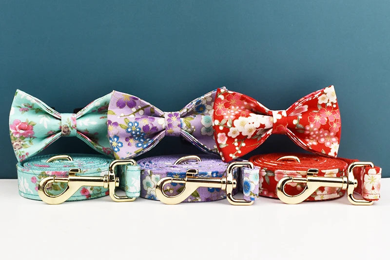 pets accessories dog collar leash harness set dog collar bow tie Printed pet products personalized luxury tactical dog collars